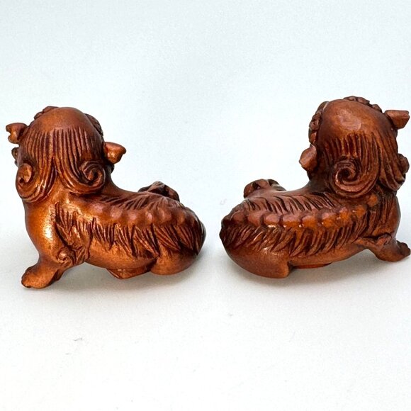 Ojime Netsuke 2 Foo Dog Lion Figurines Hand-Carved Boxwood Signed No Hole #2.3 - Picture 3 of 9